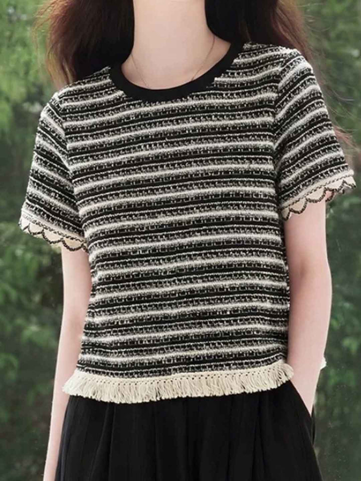 Hannah Classic Crew Neck Striped Knitted Top