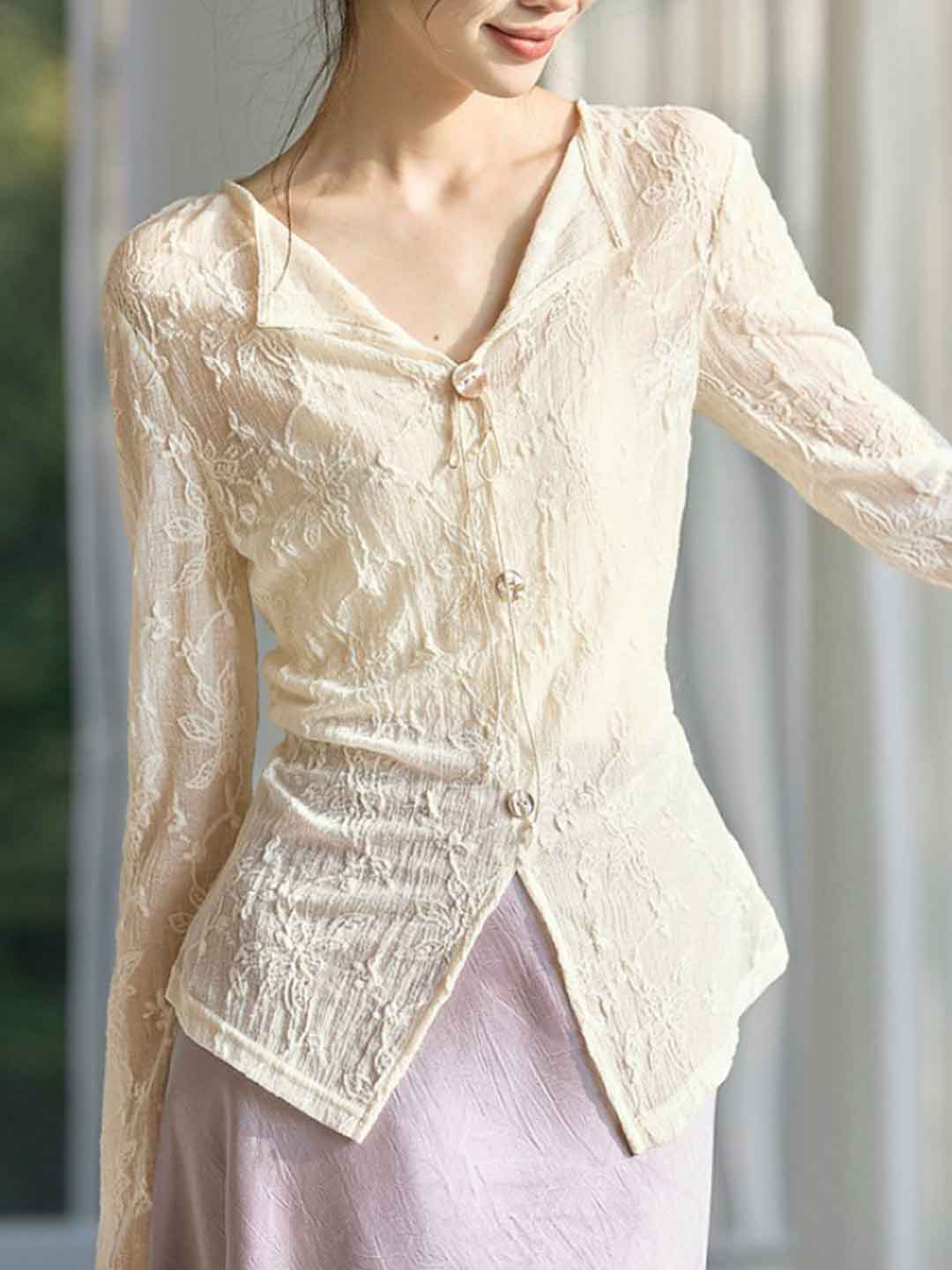 Olivia Elegant V-Neck Lace Jacquard Top