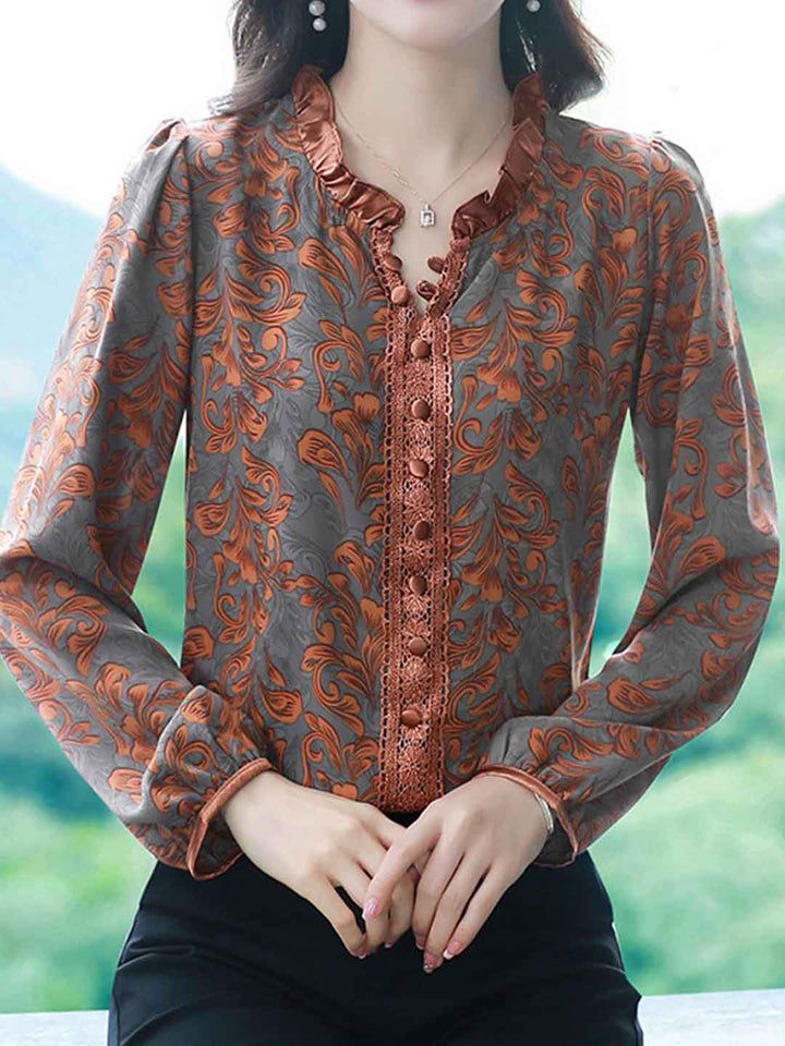 Sophia Loose Ruffled Collar Printed Top