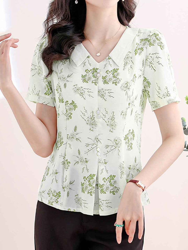 Kimberly Slim Lapel Printed Chiffon Panelled Top