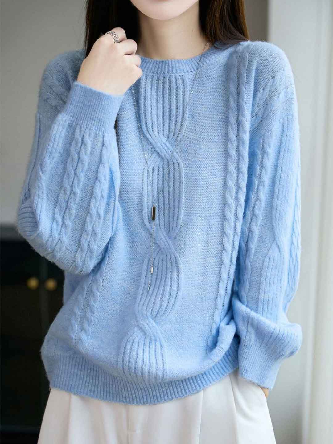 Ariana Casual Crew Neck Cable Knitted Pullover Sweater