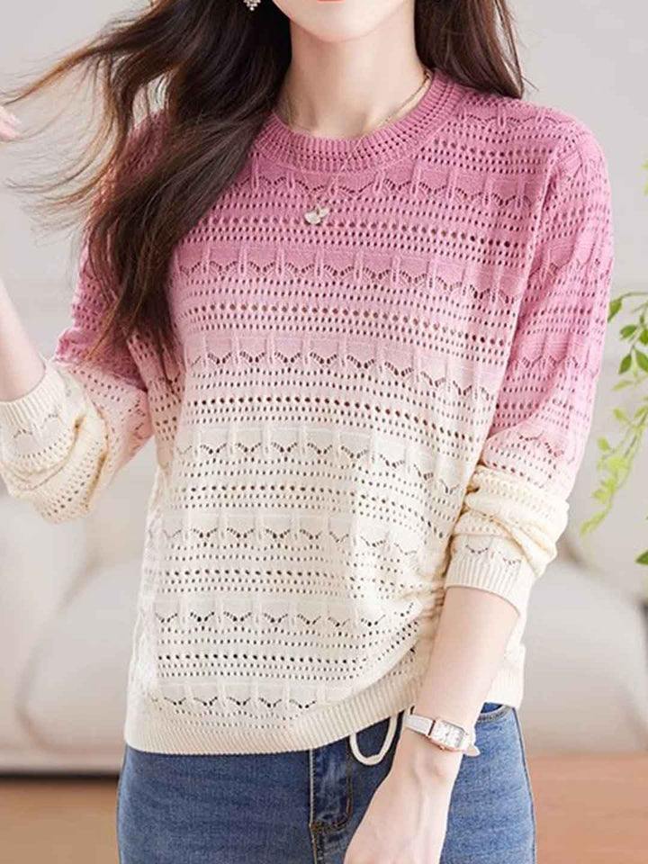 Zoey Loose Crew Neck Colorblock Knitted Top