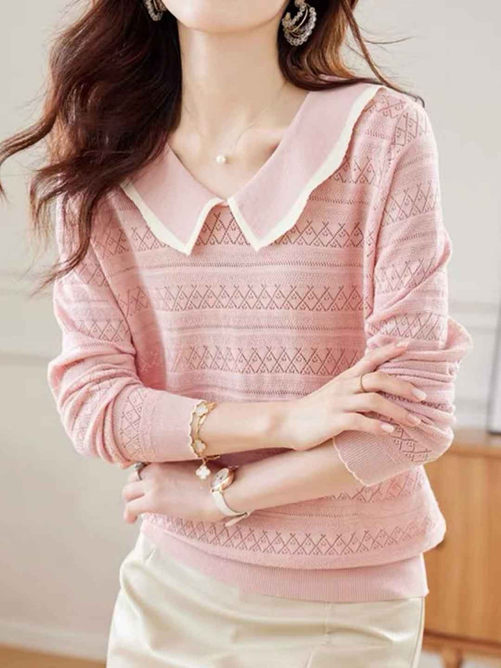 Nevaeh Classic Doll Collar Hollowed Knitted Top