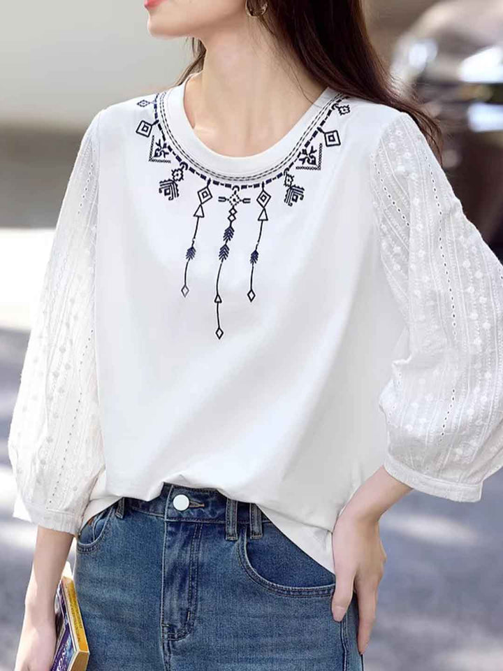 Isabella Loose Crew Neck Embroidered Top
