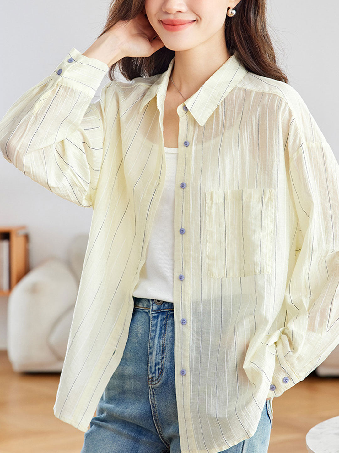 Bailey Loose Polo Collar Striped Shirt