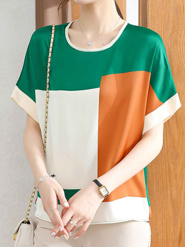 Molly Loose Crew Neck Colorblocked Top