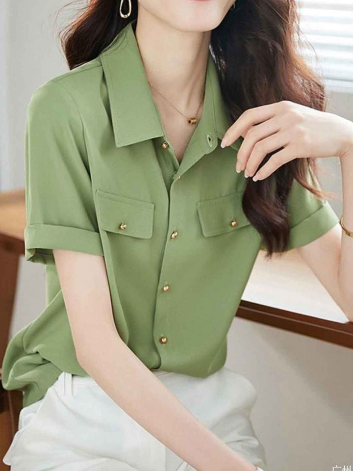 Abigail Loose Lapel Solid Color Chiffon Top