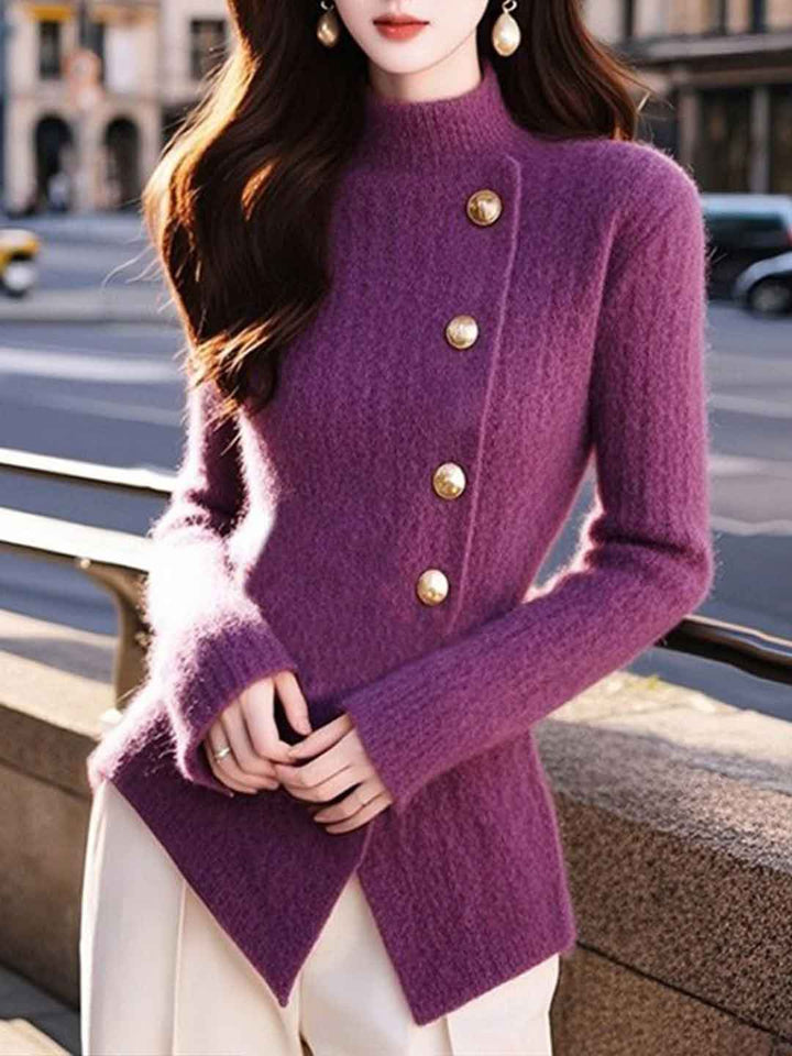 Hannah Slim Turtleneck Solid Color Knitted Top