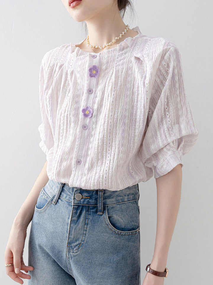 Sarah Loose Crew Neck Floral Solid Color Top
