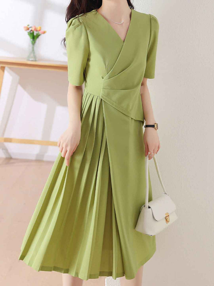 Emily Slim V-Neck Pleated Dress