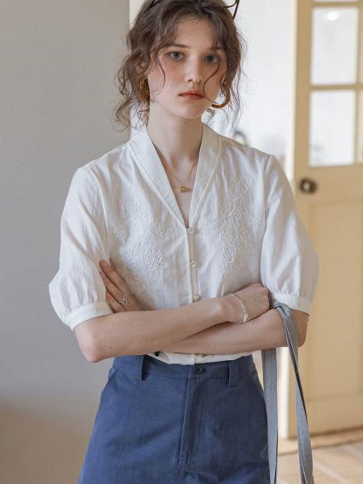 Sofia Daily V-Neck Solid Color Textured Blouse