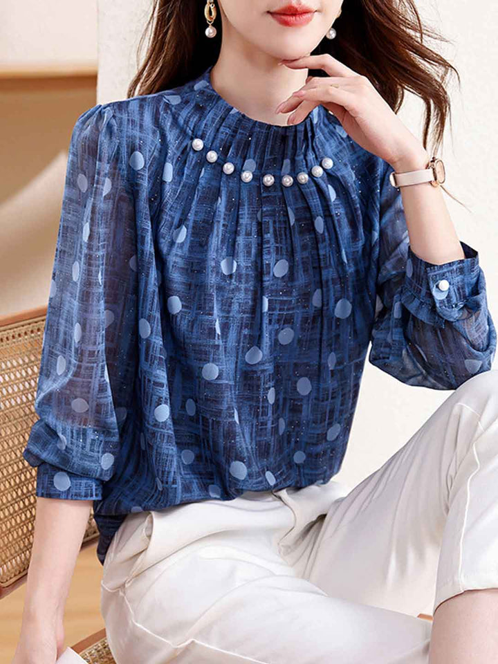 Lauren Daily Stand-Up Collar Beaded Top