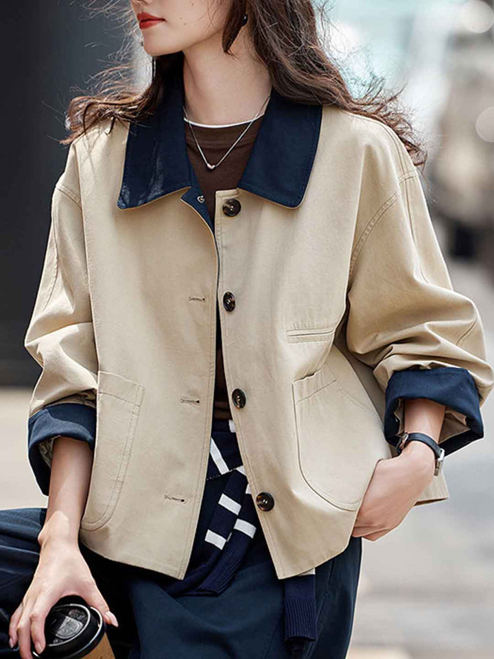 Chloe Casual Lapel Colorblocked Jacket