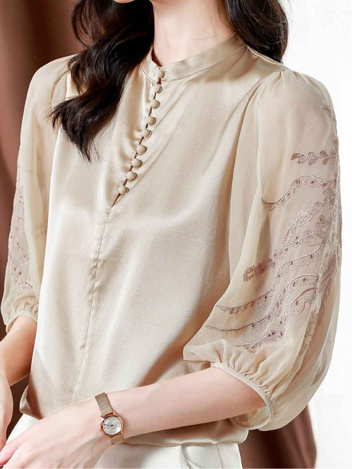 Taylor Loose Crew Neck Satin Embroidered Top