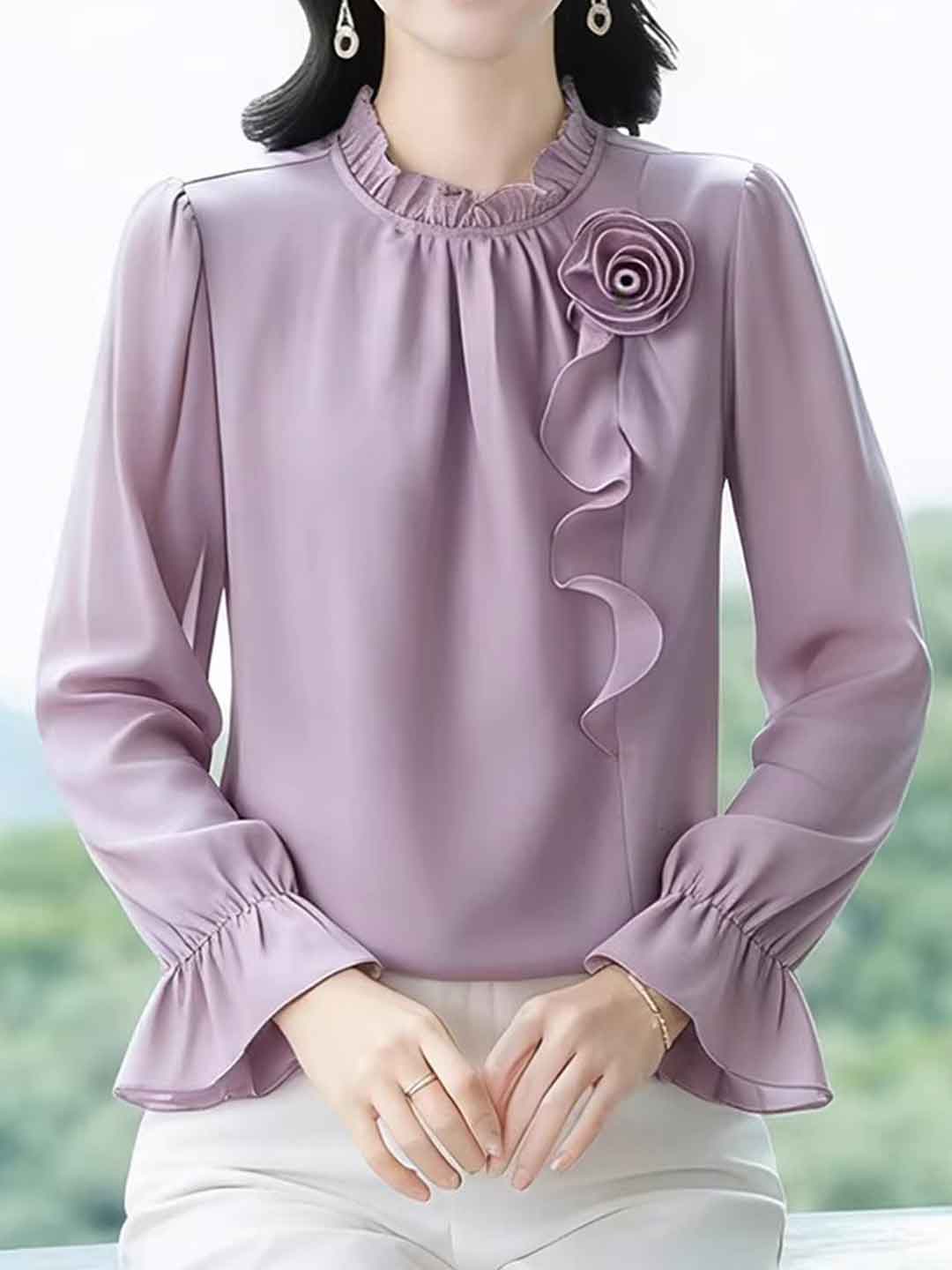 Kaylee Elegant Auricular Flare Sleeve Flower Top