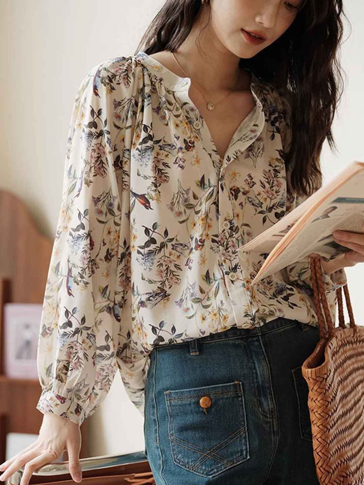 Mya Chic V-neck Floral Chiffon Top