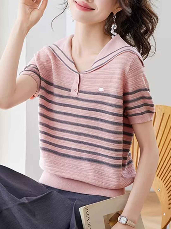 Zoey Daily Crew Neck Striped Knitted Top