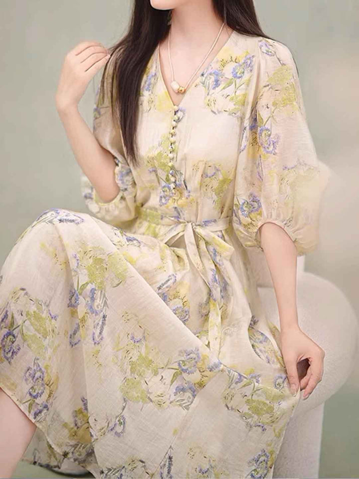 Hailey Elegant V-Neck Printed Dress