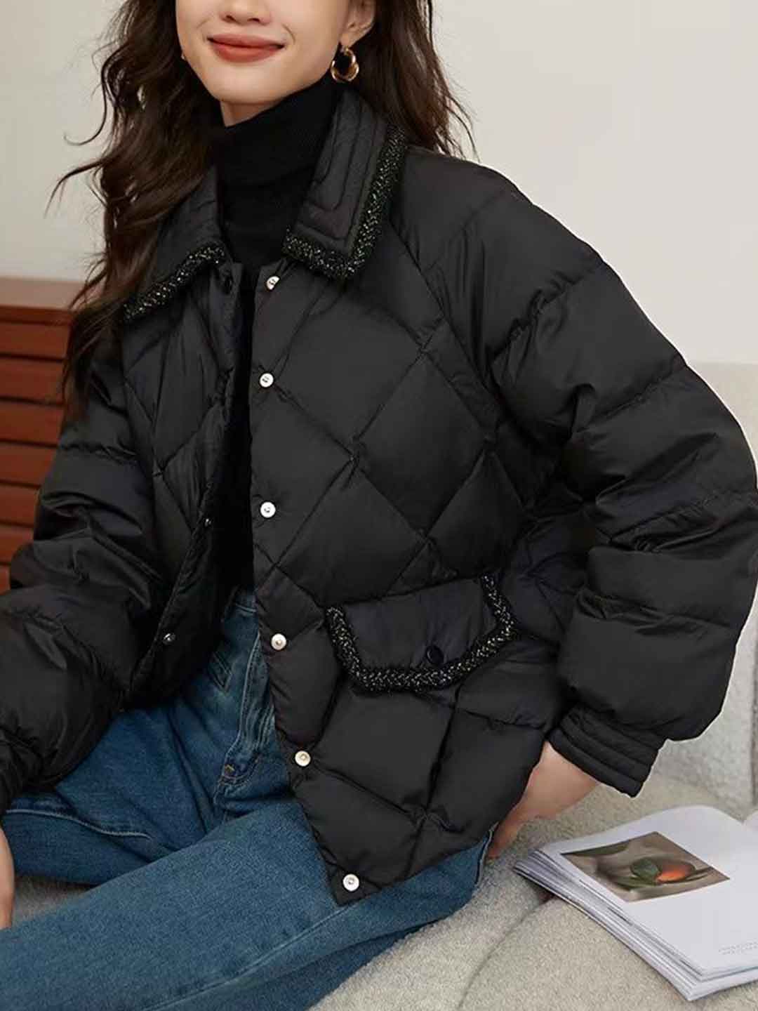 Ella Classic Lapel Diamond Tweed Winter Coat