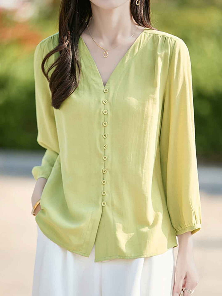 Bailey Classic V-Neck Solid Color Chiffon Shirt