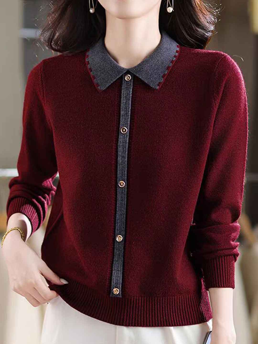 Avery Loose Lapel Colorblocked Knitted Sweater