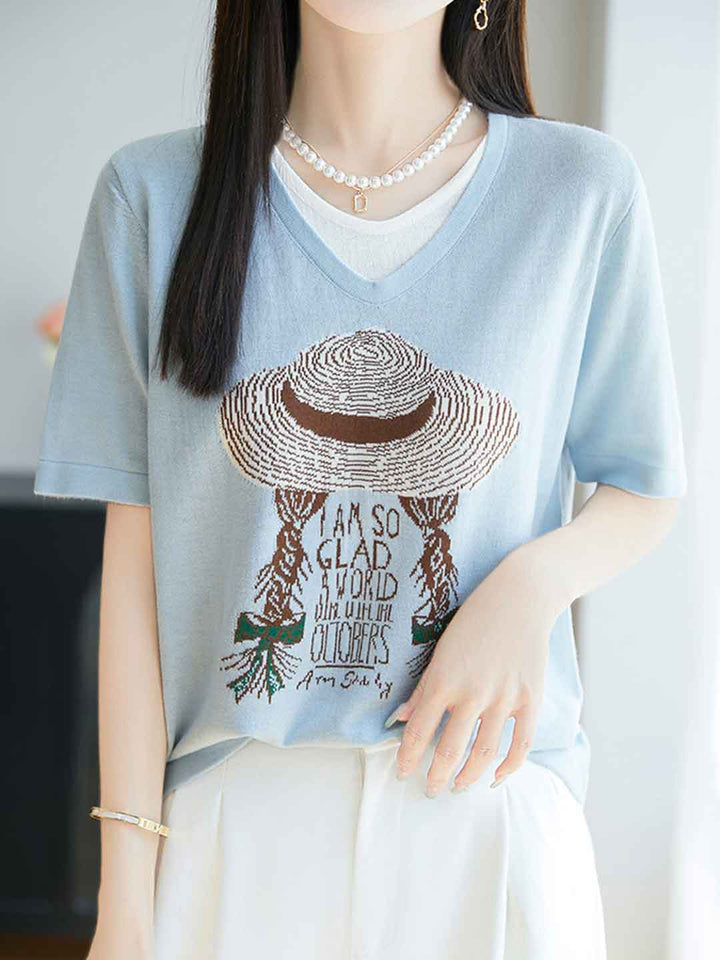 Sophie Casual V-neck Jacquard Top