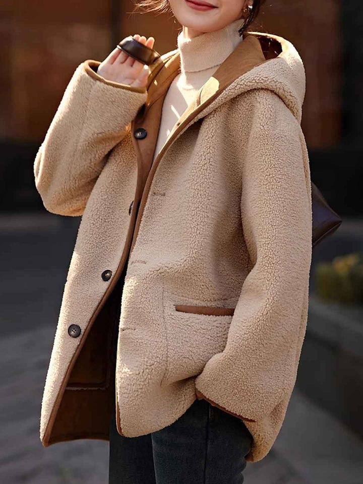Isabella Casual Fleece Hooded Reversible Coat