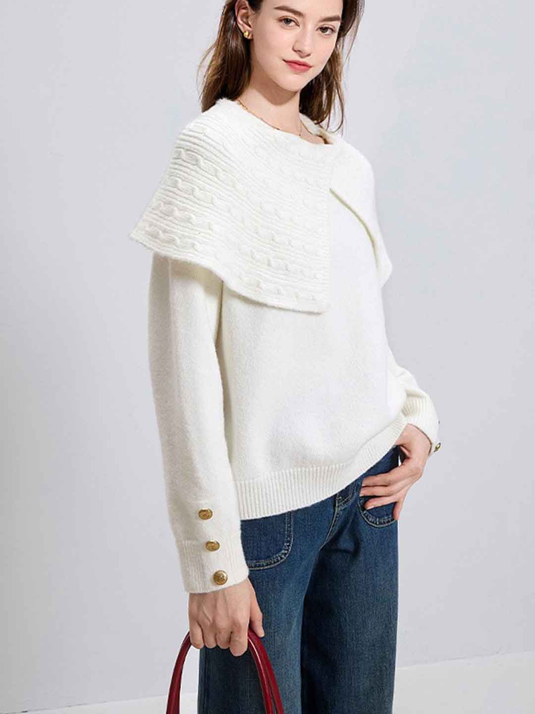 Olivia Loose Irregular Lapel Pullover Knitted Sweater