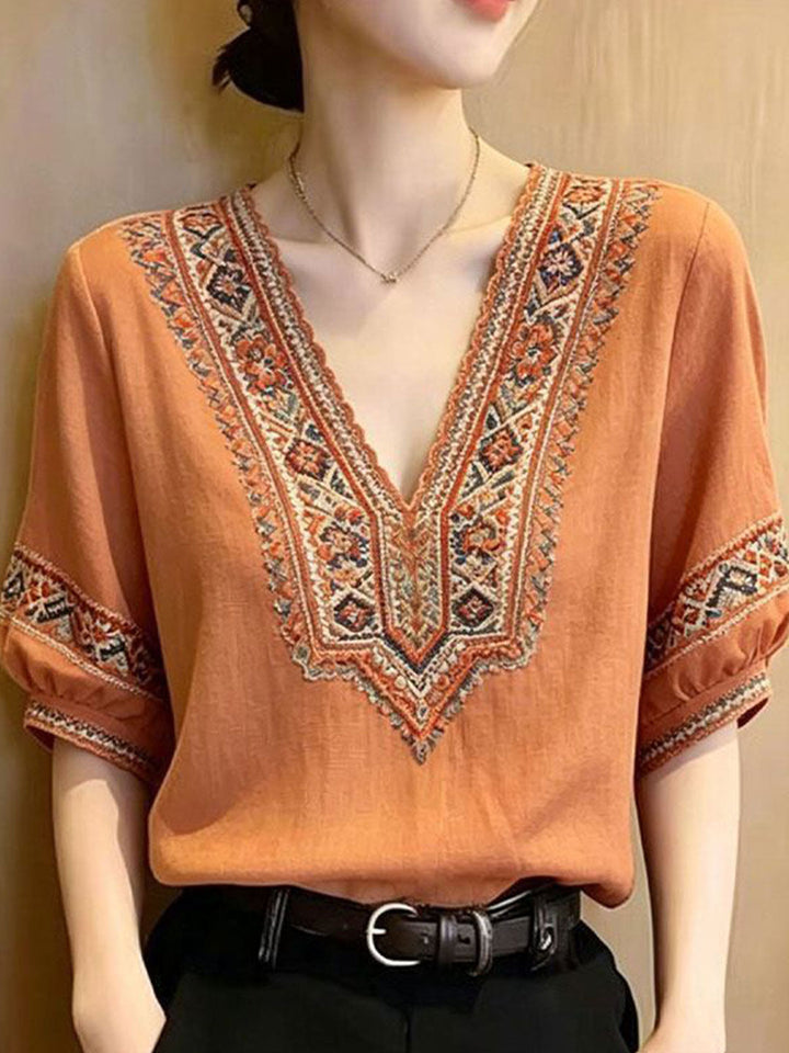 Kaylee Elegant V-Neck Embroidered Top