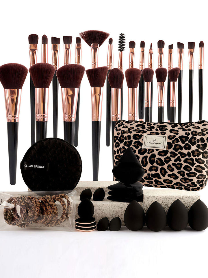 52Pcs Tweed Style Makeup Bag And Brushes Set Professional Tools
