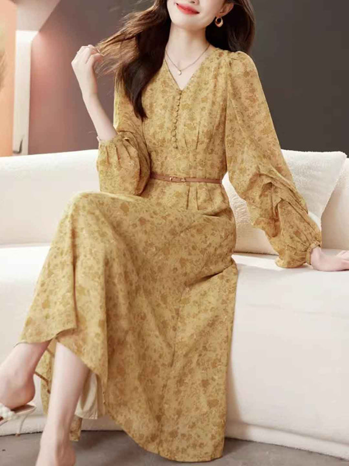 Brooke Classic V-Neck Floral Chiffon Dress