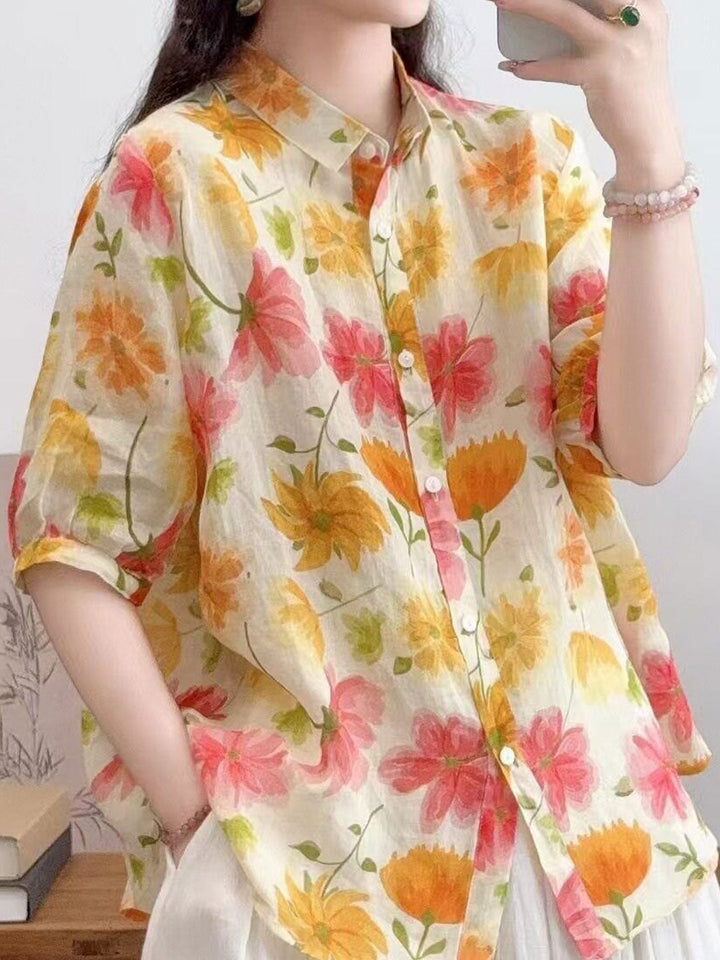 Sarah Loose Laple Floral Printed Shirt