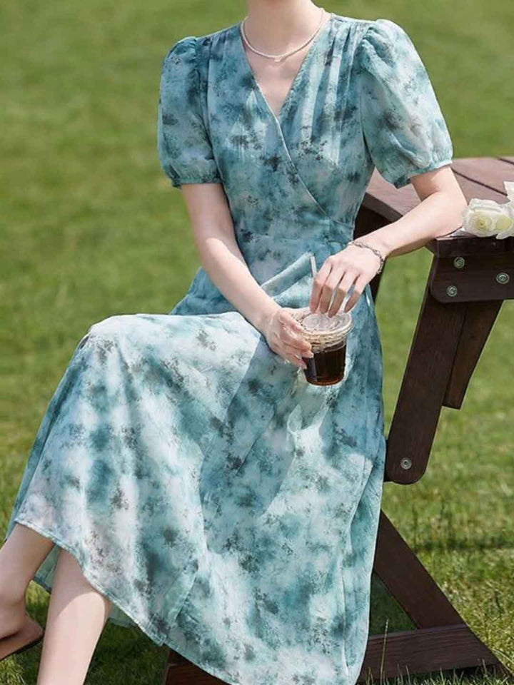 Bailey Elegant V-Neck Floral Printed Chiffon Dress