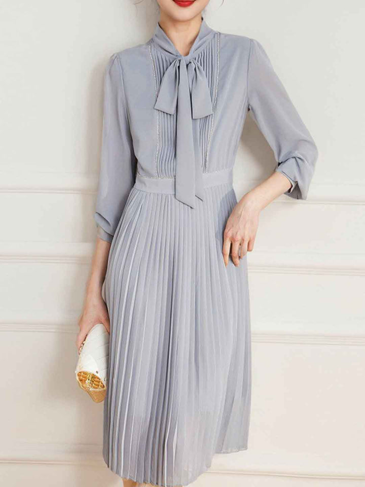 Chloe Classic Diamond Ribbon Pleated Dress