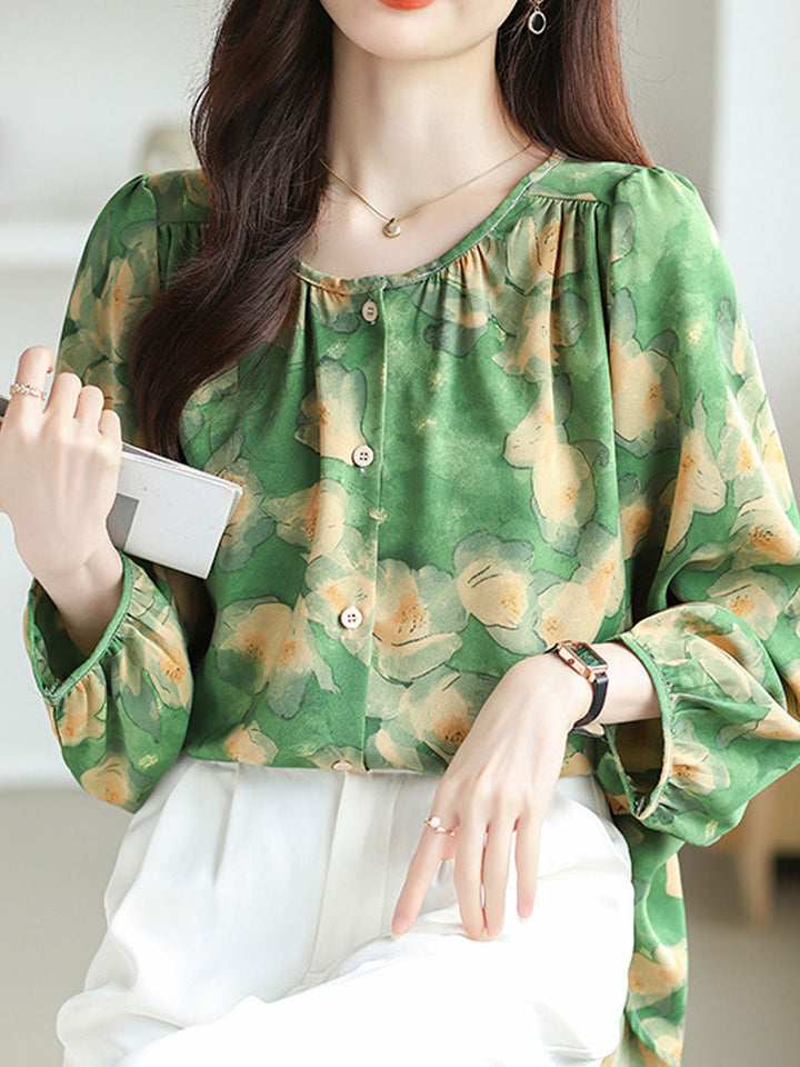 Hannah Loose Crew Neck Printed Blouse