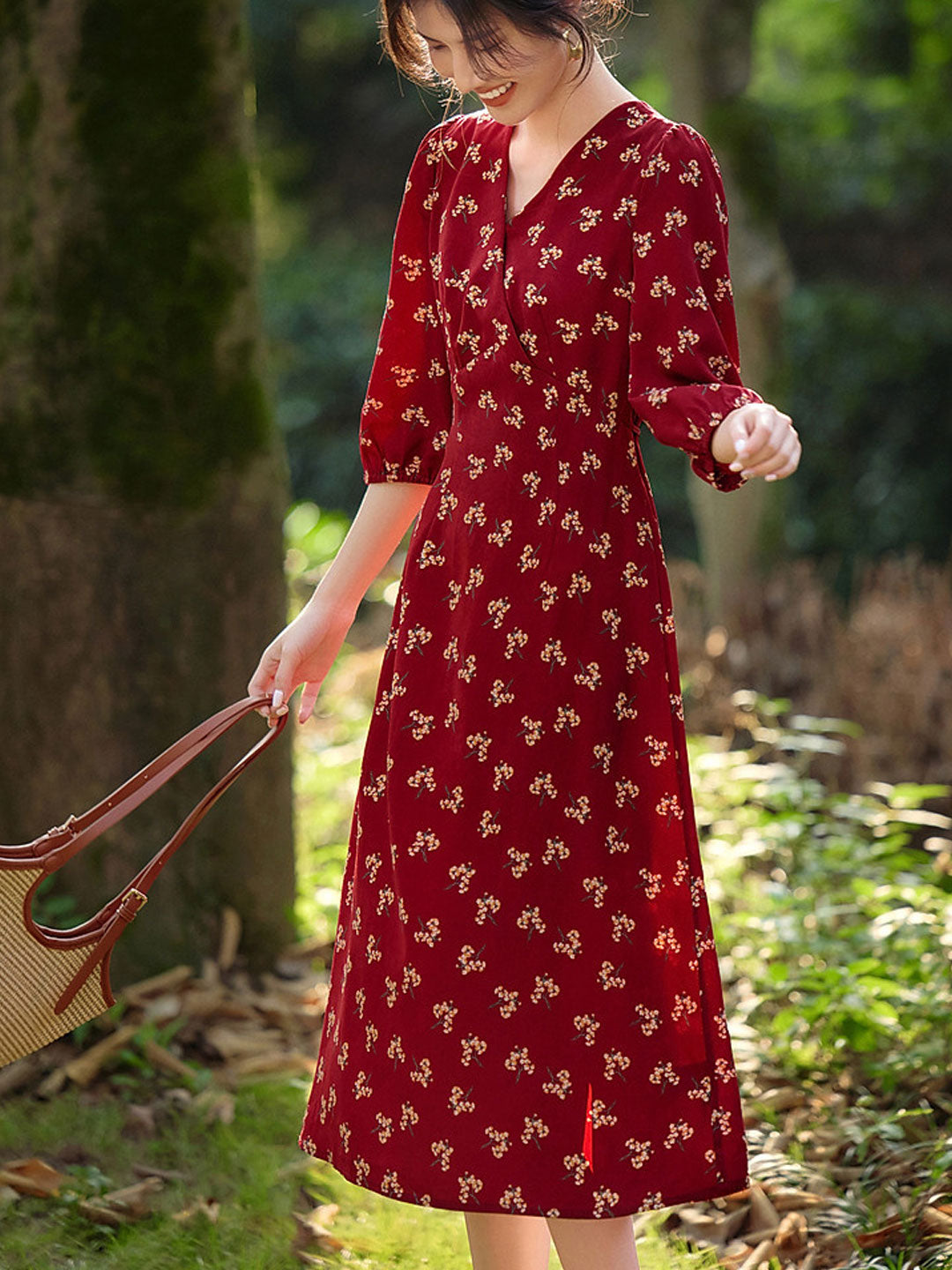 Hannah Elegant V-Neck Printed Dress