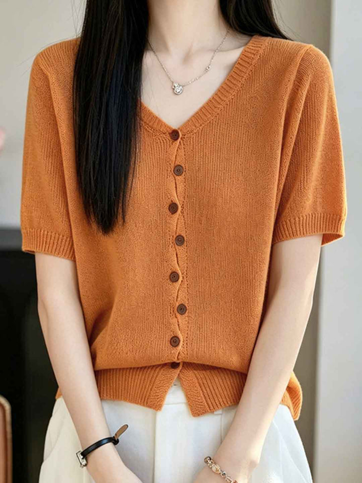 Sarah Loose V-Neck Buttons Knitted Cardigan