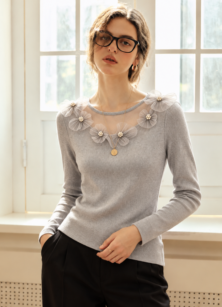 Mesh Paneling Long-sleeve T-shirt