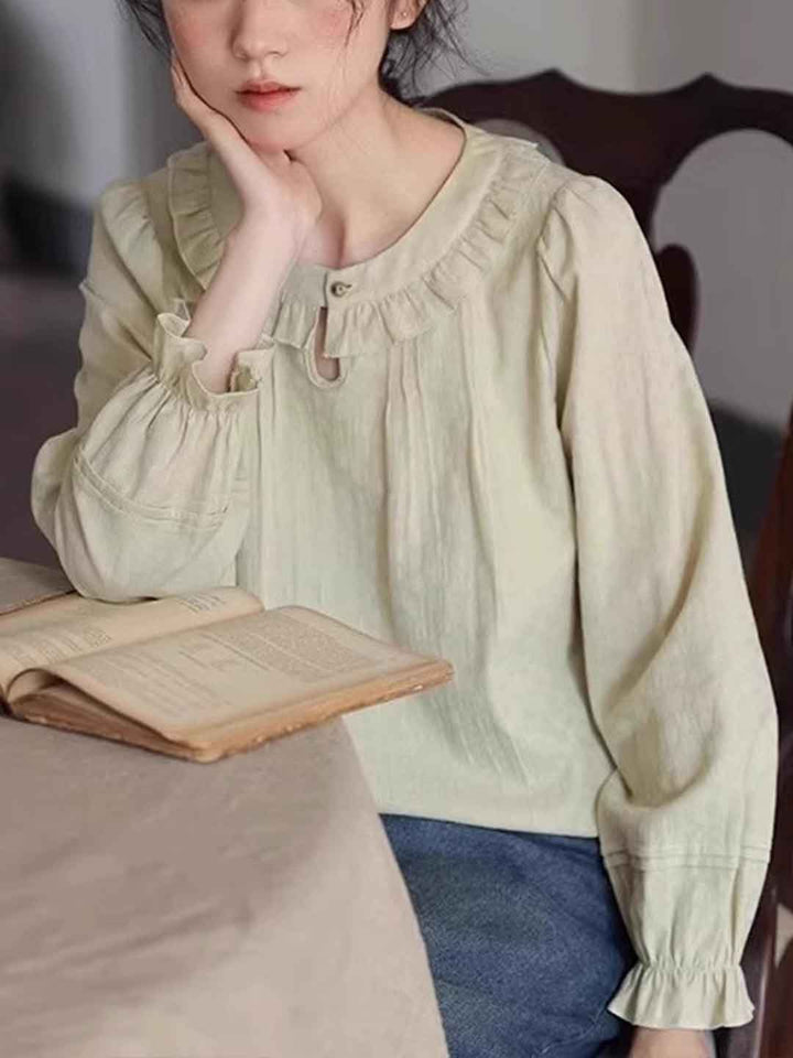 Olivia Retro Crew Neck Auricular Blouse