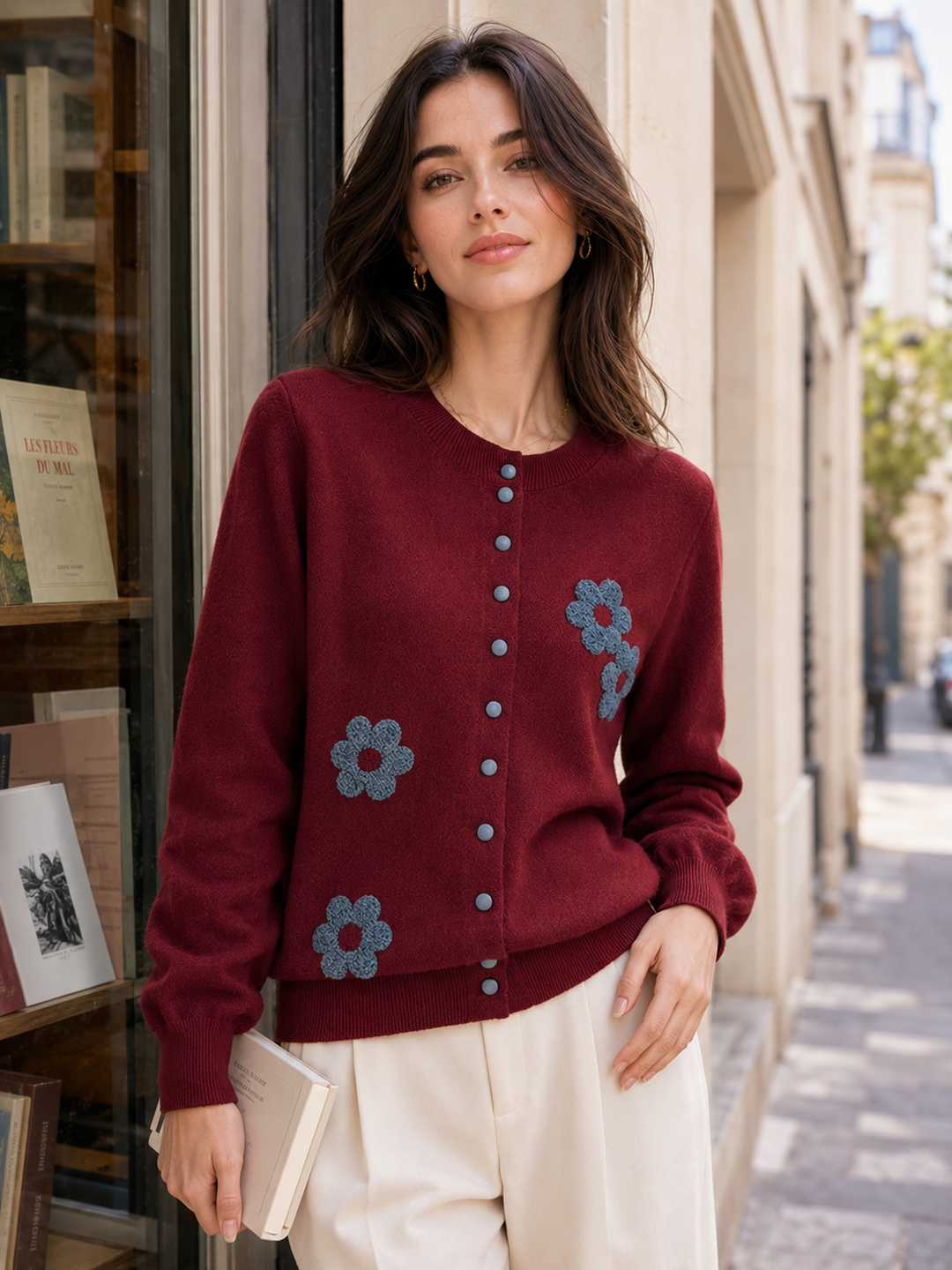Destiny Daily Crew Neck Embroidered Knitted Cardigan