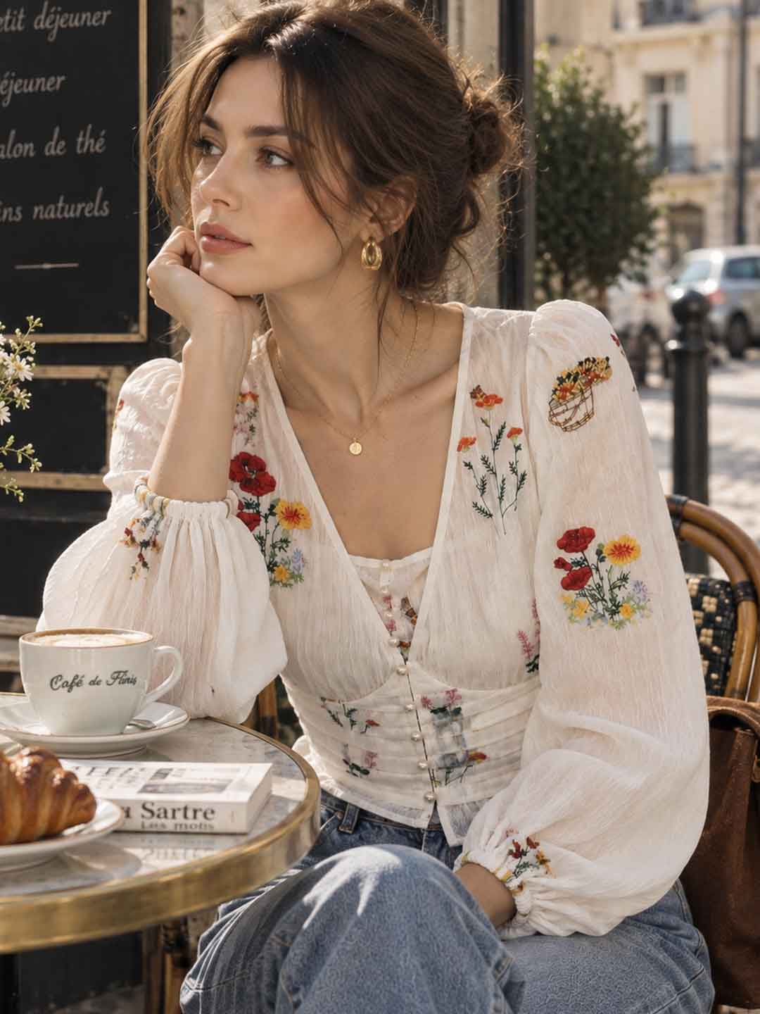 V-neck  Fitted Waist Shirt