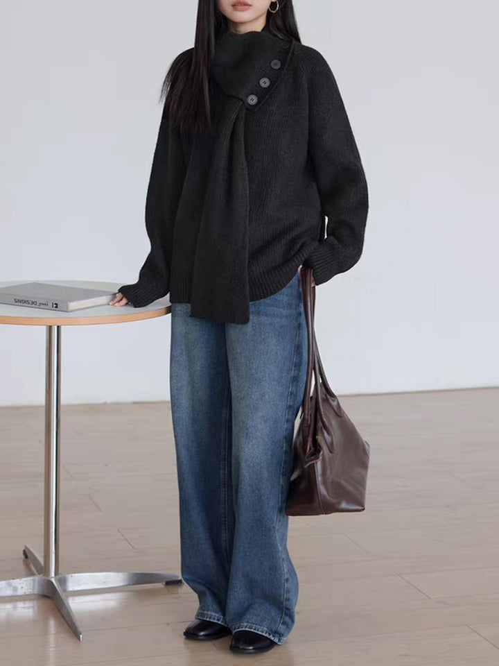 Mia Daily Detachable Scarf Knitted Sweater