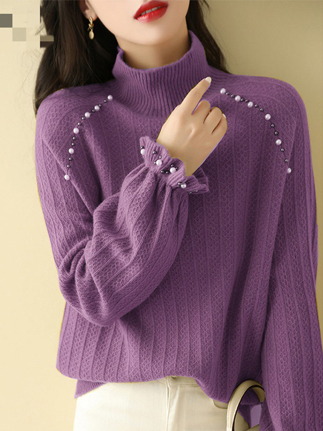 Sophia Retro Loose Pullover Beaded Sweater