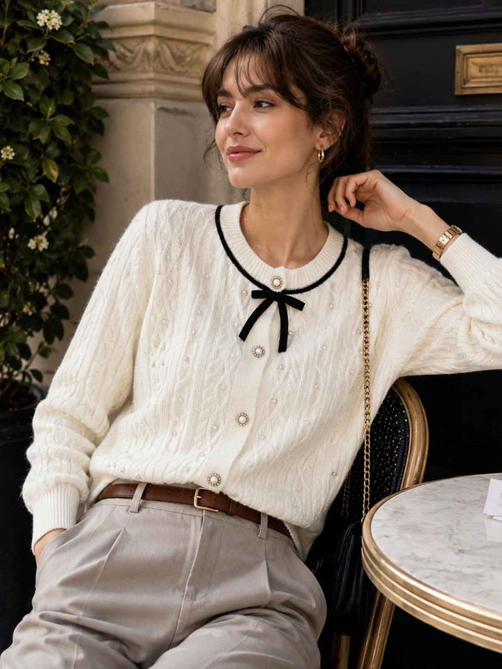 Heavy-duty Rhinestone Bow Cardigan