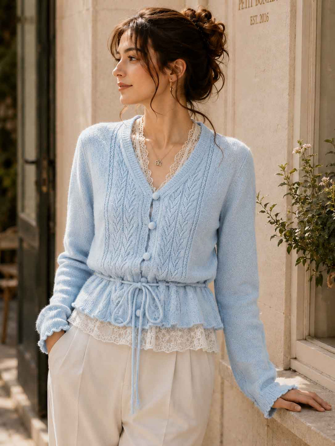 French Crochet Openwork V-neck Cardigan