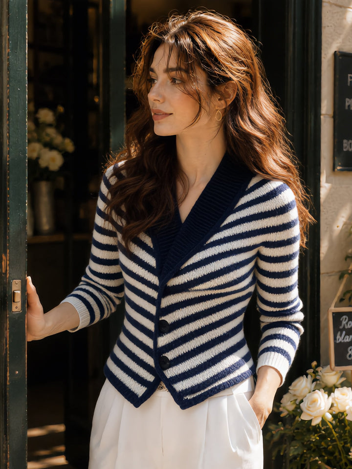 Sophia Slim V-Neck Striped Knitted Cardigan