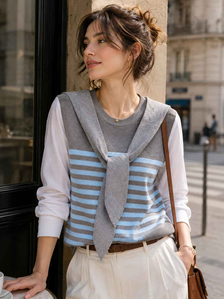 Faux Two-piece Striped  Cardigan