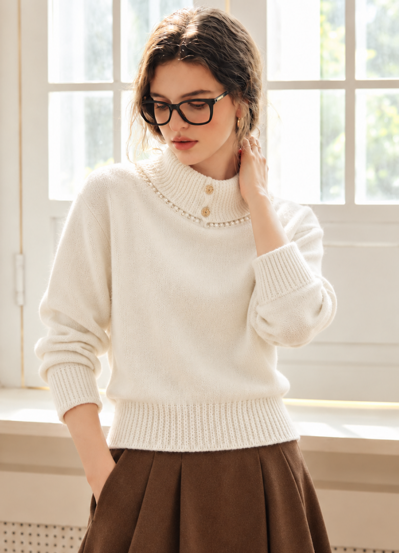 Loose-fit Collared Cropped Sweater