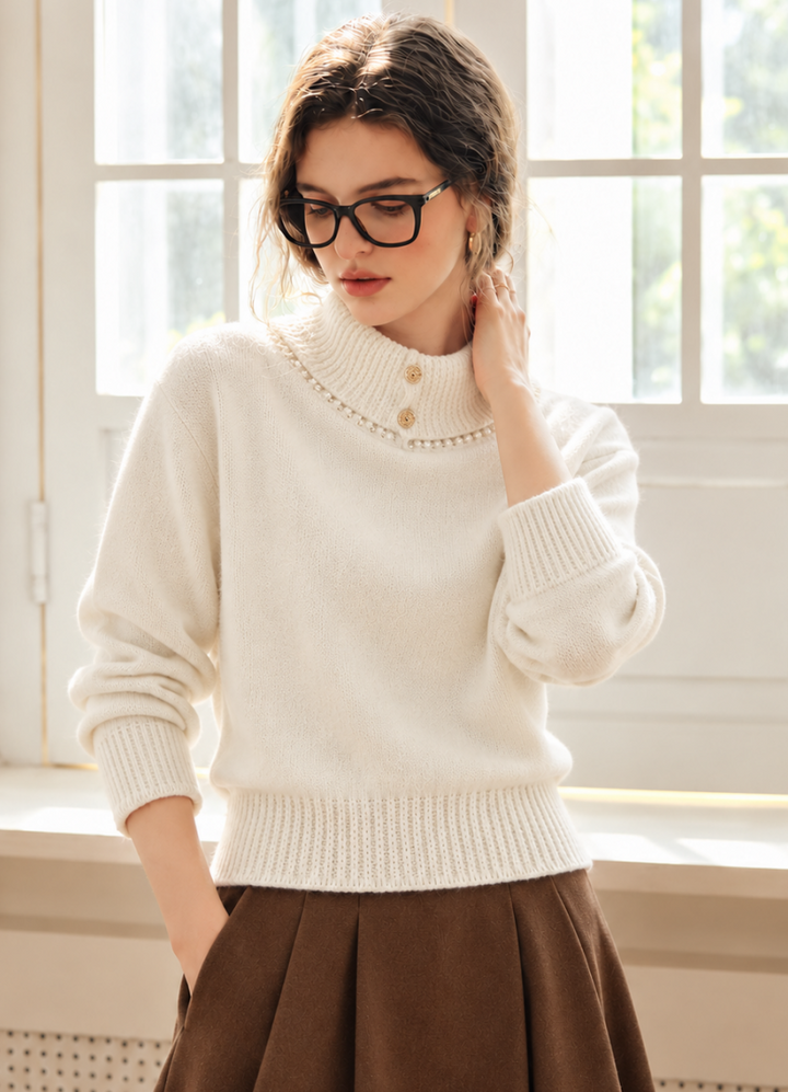 Loose-fit Collared Cropped Sweater