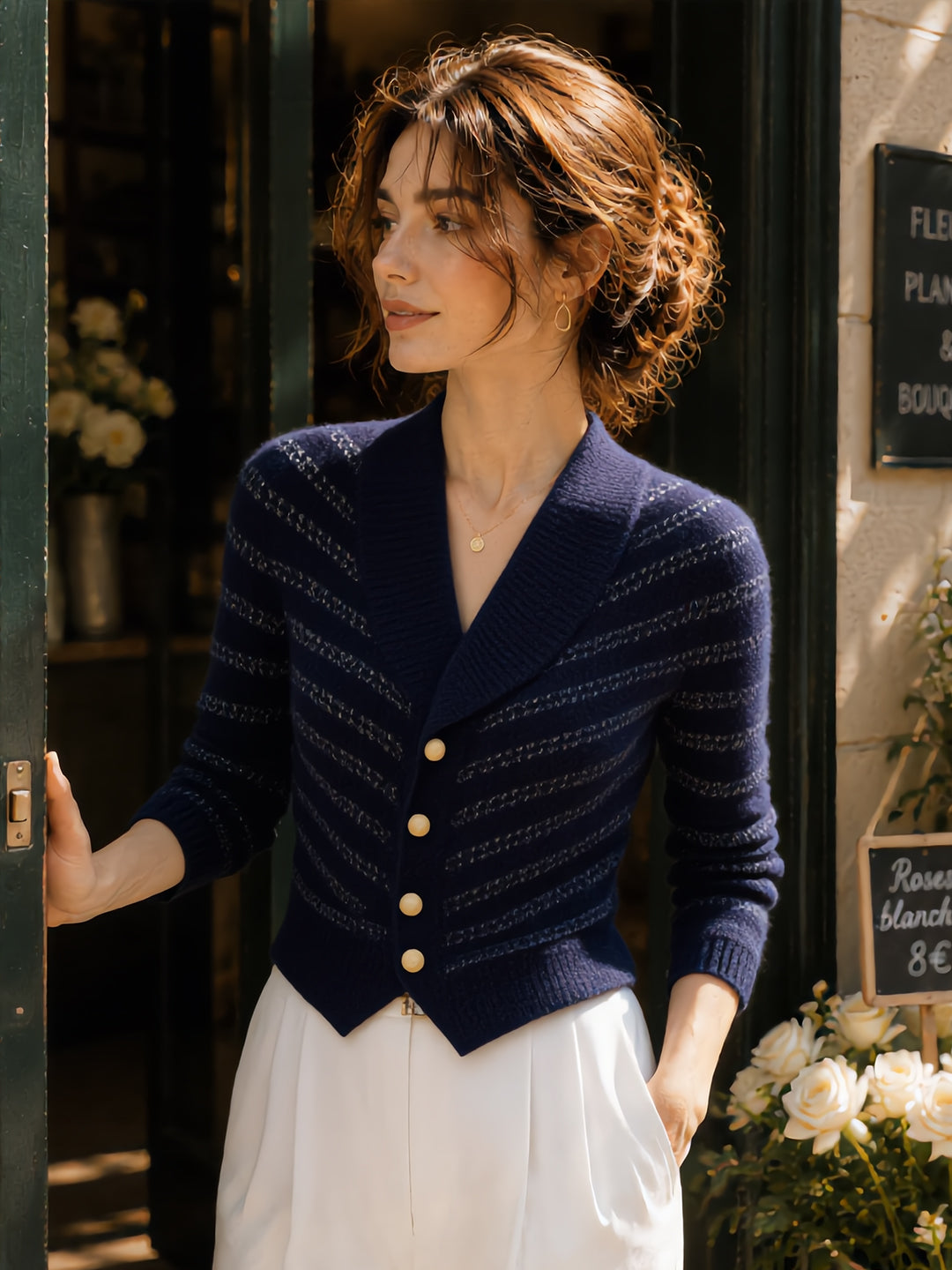 Sophia Slim V-Neck Striped Knitted Cardigan